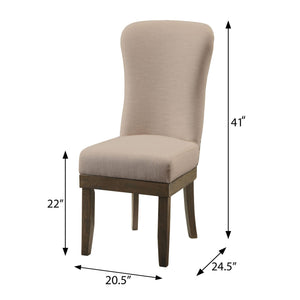 English Elm Beige Wingback Side Chairs Set Of 2 - Modern Linen Upholstery With Nailhead Trim & Rustic Brown Finish B062P182699