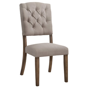 English Elm Beige and Weathered Oak Tufted Back Side Chairs (Set Of 2)