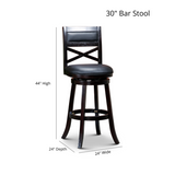 English Elm 30" Bar Height X-Back Swivel Stool, Weathered Gray Finish, French Gray Leather Seat