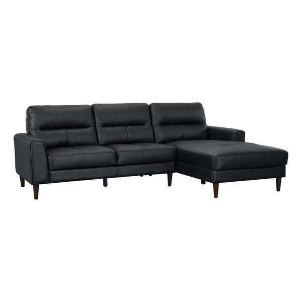 English Elm Modern Mid-century 2-piece Sectional with Right Chaise Top Grain Leather Living Room B011S00895