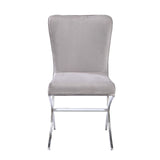 Beige Velvet Side Chairs with Chrome X-Legs, Set of 2