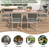 English Elm Outdoor Dining Set Patio Dining Table and Chairs With Rattan Backrest and Removable Cushions For Patio and Backyard, White Washed