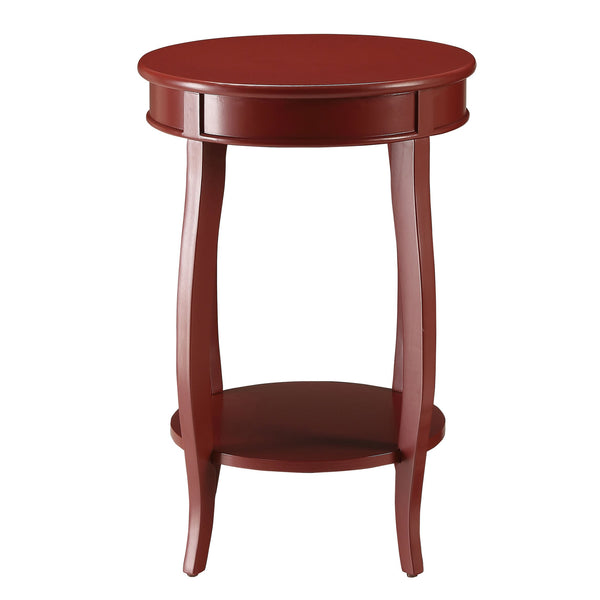 English Elm Red Round Side Table with Bottom Shelf Red Wooden Accent Table 24.5"H Cabriole Legs Open Storage Stylish Decor B062P181366