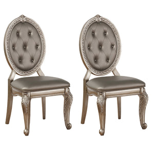 English Elm Grey Tufted Oval Back Side Chairs Set of 2 – Luxury Grey Faux Leather, Antique Silver Legs, Vintage Glamour B062P182711