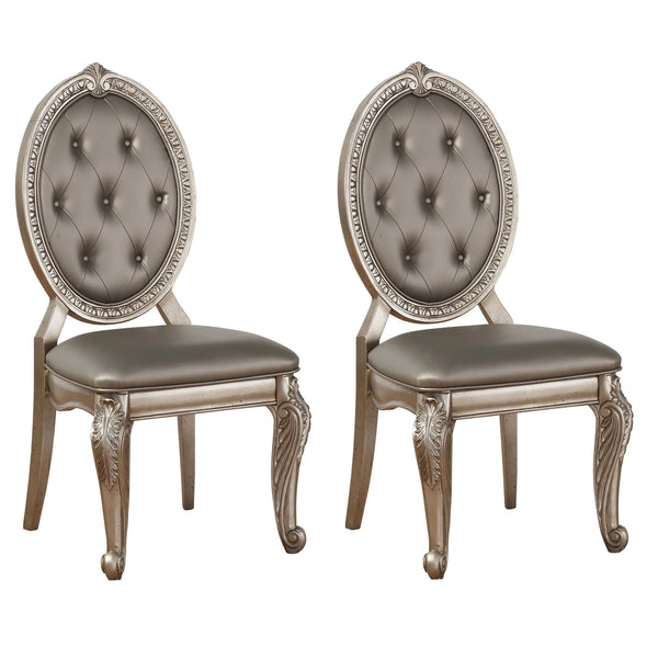 English Elm Grey Tufted Oval Back Side Chairs Set of 2 – Luxury Grey Faux Leather, Antique Silver Legs, Vintage Glamour B062P182711