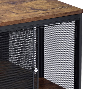 English Elm Antique Oak and Black Coffee Table with Metal Mesh Sliding Doors, Spacious Compartment Storage Centerpiece Black+Brown B062P181364