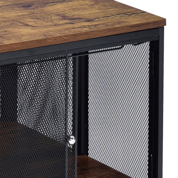 English Elm Antique Oak and Black Coffee Table with Metal Mesh Sliding Doors, Spacious Compartment Storage Centerpiece Black+Brown B062P181364