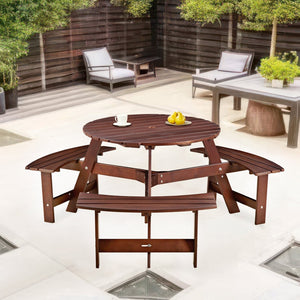English Elm Outdoor Round Picnic Table For 6 - Stylish, Weatherproof With Umbrella Hole, Ideal For Gardens & Patios W2275P149763-GIGA