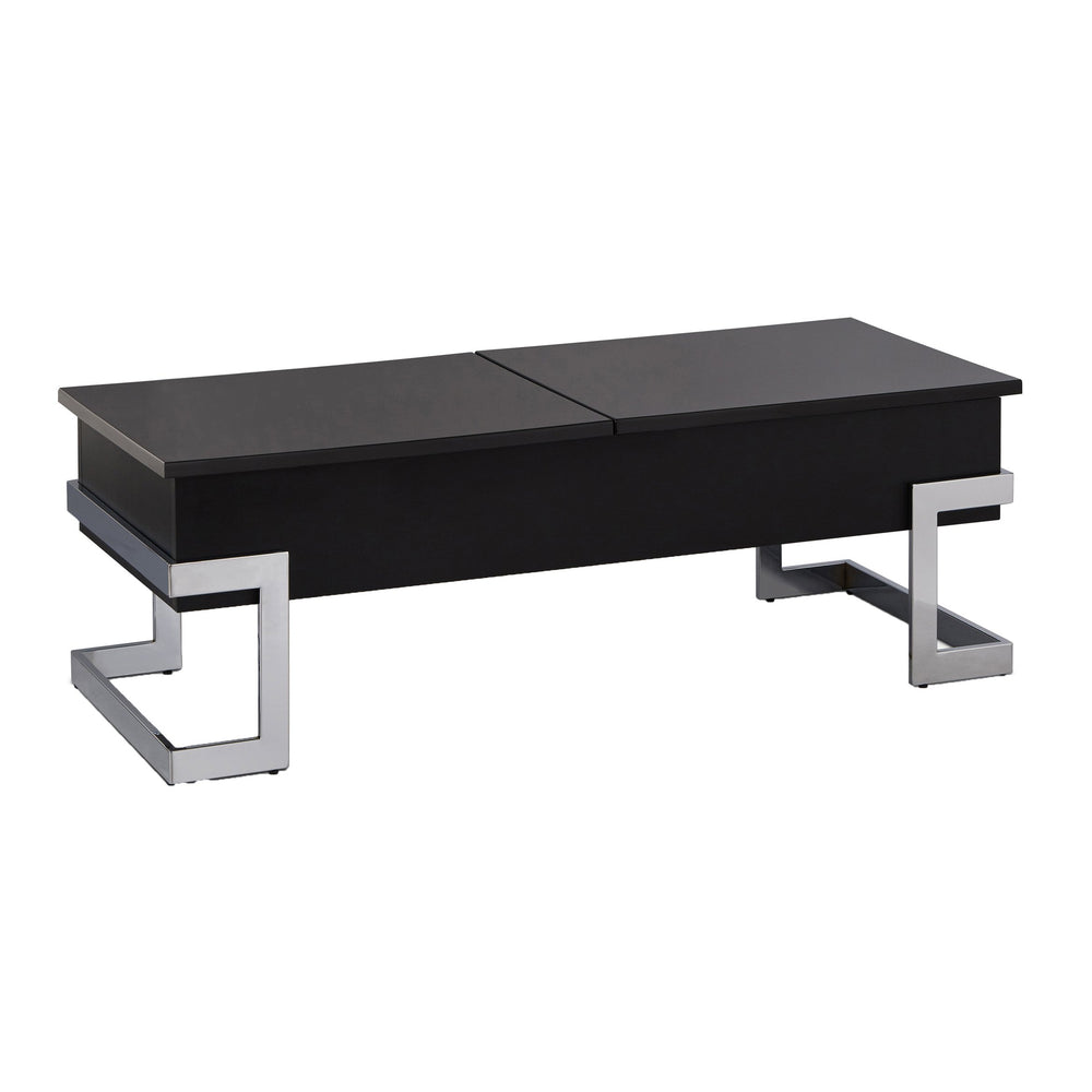 English Elm Black Black High Gloss and Chrome Coffee Table with Lift Top, Dual Storage, Half-Lift/Glide Design, Sleek Legs B062P181356
