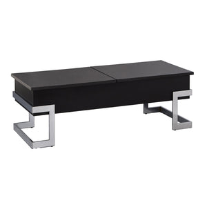 English Elm Black Black High Gloss and Chrome Coffee Table with Lift Top, Dual Storage, Half-Lift/Glide Design, Sleek Legs B062P181356
