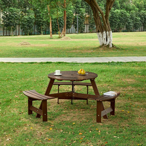 English Elm Outdoor Round Picnic Table For 6 - Stylish, Weatherproof With Umbrella Hole, Ideal For Gardens & Patios W2275P149763-GIGA