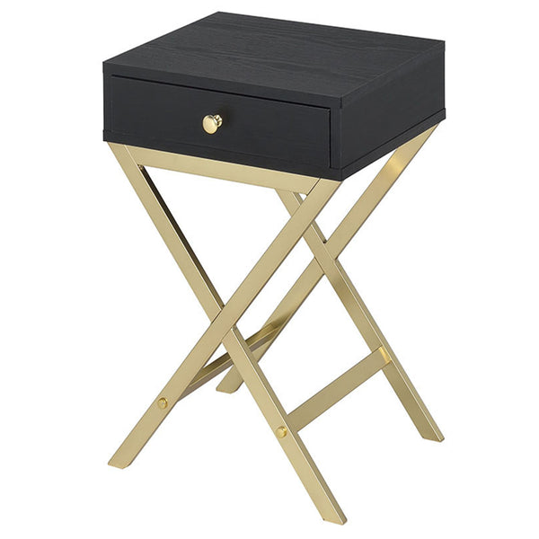 English Elm Black Black and Brass 1-Drawer Rectangular Accent Table with X Trestle Base, Compact Storage Drawer and Stylish Finish B062P181357