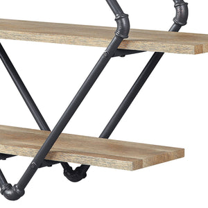 English Elm Mankato Industrial 3-Tier Wall Shelf with Oak & Sandy Black Finish, Water Pipe Design, 31.5"H (98) B062P184606