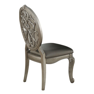 English Elm Grey Tufted Oval Back Side Chairs Set of 2 – Luxury Grey Faux Leather, Antique Silver Legs, Vintage Glamour B062P182711