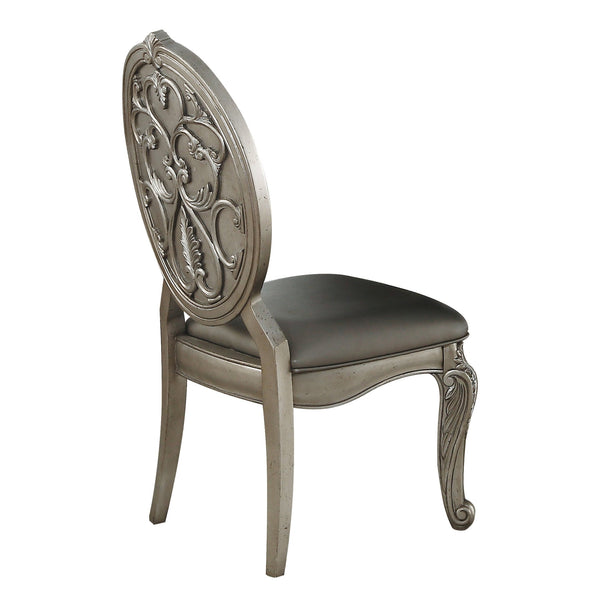 English Elm Grey Tufted Oval Back Side Chairs Set of 2 – Luxury Grey Faux Leather, Antique Silver Legs, Vintage Glamour B062P182711