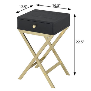 English Elm Black Black and Brass 1-Drawer Rectangular Accent Table with X Trestle Base, Compact Storage Drawer and Stylish Finish B062P181357