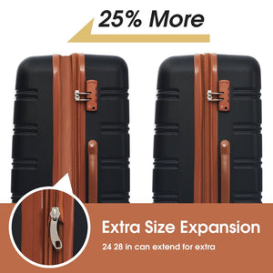 English Elm Hardshell Abs Spinner Luggage Set with Tsa Lock Expandable Travel Carry on Suitcase Black+Brown PP309434AAP