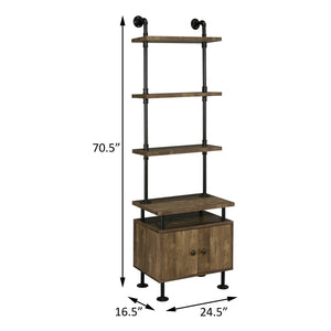 English Elm Rustic Rustic Oak And Black Side Pier with Water Pipe Metal Frame, 3-Tier Shelves, Cord Management and Two-Door Storage B062P184599