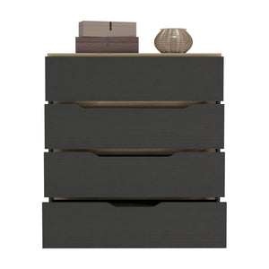 English Elm Zoe 4-Drawer Dresser with Superior Top, Black & Light Oak Finish, Easy Assembly, Space-Saving Design B20092120