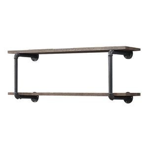 English Elm Antique 2-Tier Wall Shelf with Metal Frame, Antique Oak & Sandy Grey Finish for Stylish Storage and Organization B062P184601