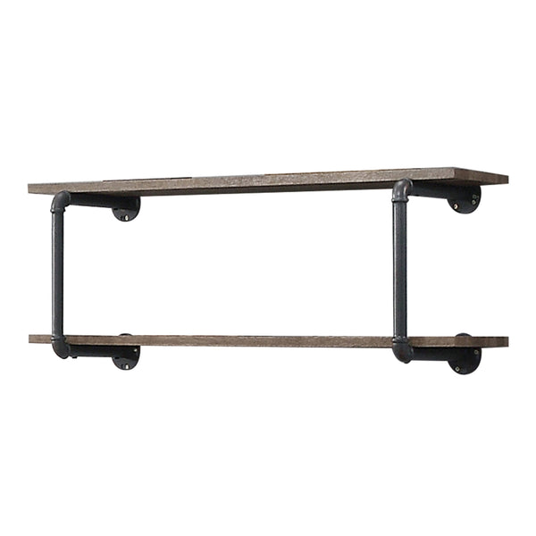 English Elm Antique 2-Tier Wall Shelf with Metal Frame, Antique Oak & Sandy Grey Finish for Stylish Storage and Organization B062P184601