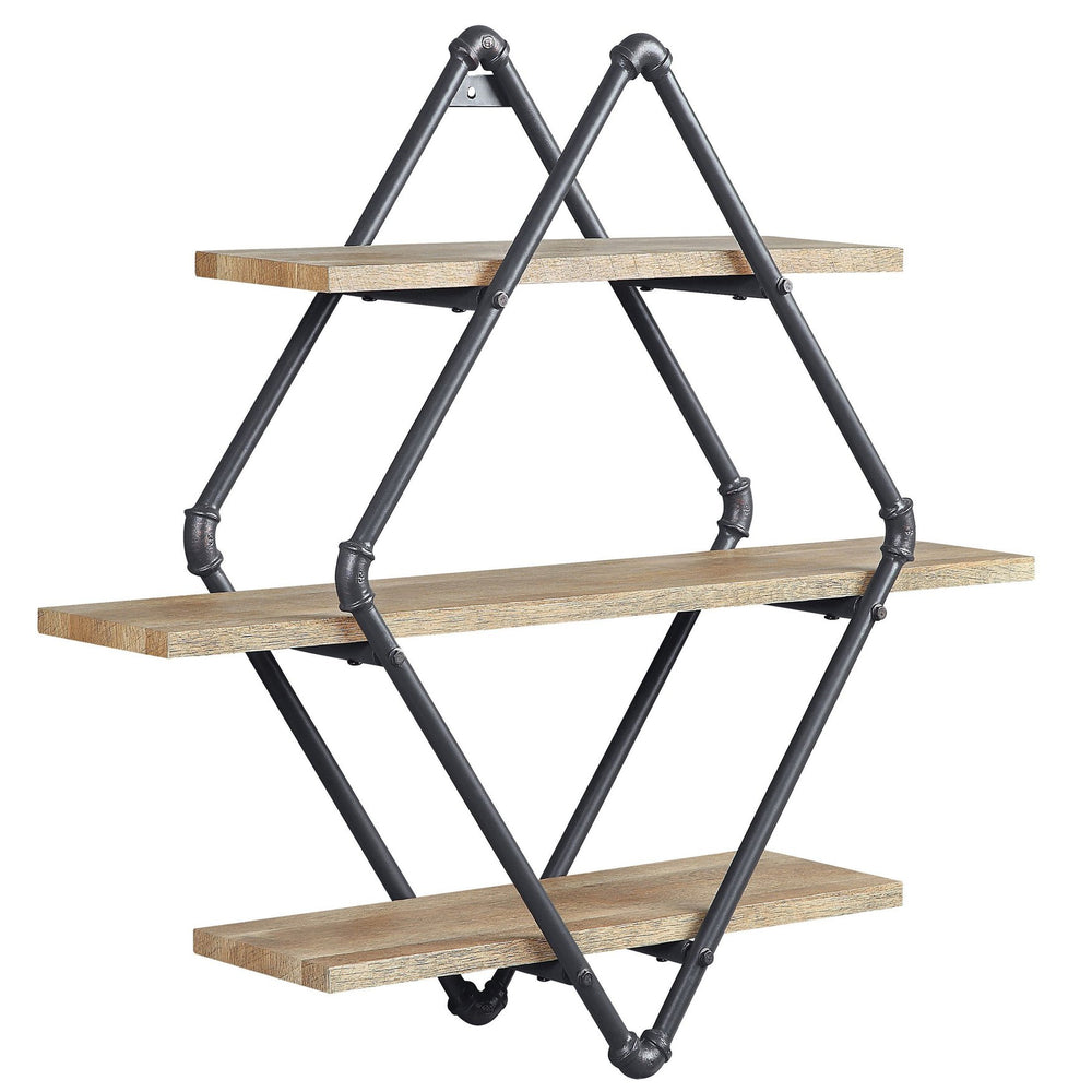 English Elm Mankato Industrial 3-Tier Wall Shelf with Oak & Sandy Black Finish, Water Pipe Design, 31.5"H (98) B062P184606