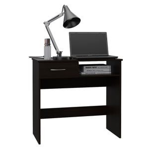 English Elm Vizcaya Compact Home Office Set with Keyboard Tray, Single Drawer & 5-Shelf Bookcase, Black B07092121