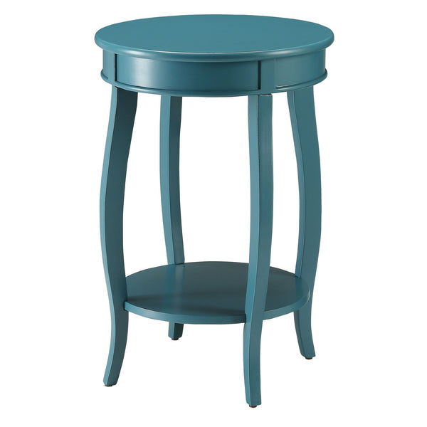 English Elm Teal Wooden Round Side Table with Bottom Shelf and Cabriole Legs — Stylish Storage Accent B062P181367