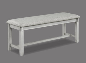 English Elm 1pc Driftwood Finish Upholstered Dining Bench 50" Gray-White Fabric Cushion Tapered Legs Contemporary Transitional Style B011P184617