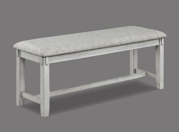 English Elm 1pc Driftwood Finish Upholstered Dining Bench 50" Gray-White Fabric Cushion Tapered Legs Contemporary Transitional Style B011P184617