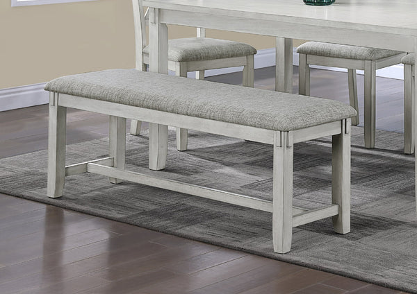 English Elm 1pc Driftwood Finish Upholstered Dining Bench 50" Gray-White Fabric Cushion Tapered Legs Contemporary Transitional Style B011P184617