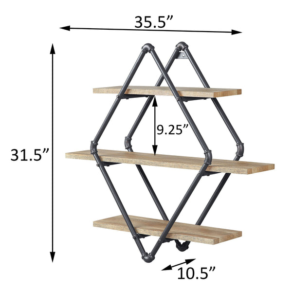 English Elm Mankato Industrial 3-Tier Wall Shelf with Oak & Sandy Black Finish, Water Pipe Design, 31.5"H (98) B062P184606