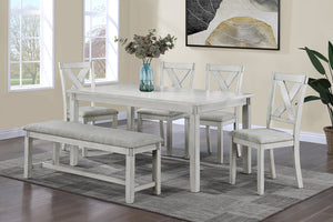 English Elm 1pc Driftwood Finish Upholstered Dining Bench 50" Gray-White Fabric Cushion Tapered Legs Contemporary Transitional Style B011P184617