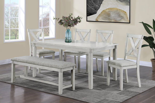 English Elm Rustic Farmhouse Rectangular Dining Set Six Seat X-back Chairs Driftwood Finish B011S00896