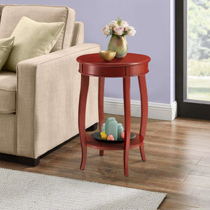English Elm Red Round Side Table with Bottom Shelf Red Wooden Accent Table 24.5"H Cabriole Legs Open Storage Stylish Decor B062P181366