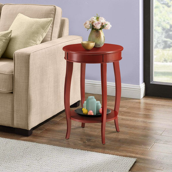 English Elm Red Round Side Table with Bottom Shelf Red Wooden Accent Table 24.5"H Cabriole Legs Open Storage Stylish Decor B062P181366