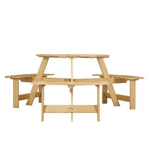 English Elm Outdoor 6 Person Round Picnic Table Set With 3 Benches, Umbrella Hole, Durable Design For Patios W2275P149762-GIGA