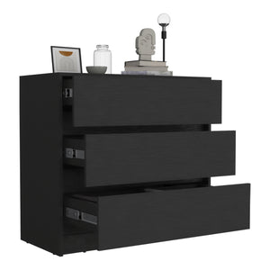 English Elm Austin Contemporary Three-Drawer Dresser with Smooth Metal Rails for Easy Access and Stylish Storage Black 38.6 L x 22 W x 6.7 H B20092132