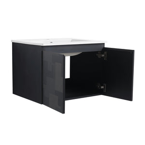 English Elm 24'' Floating Wall-Mounted Bathroom Vanity With Ceramic Sink, Soft-Close Cabinet & Modern Design W999S00170