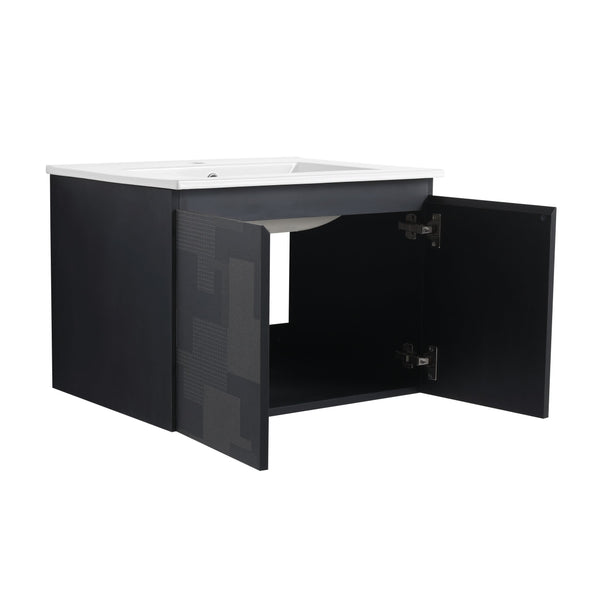 English Elm 24'' Floating Wall-Mounted Bathroom Vanity With Ceramic Sink, Soft-Close Cabinet & Modern Design W999S00170
