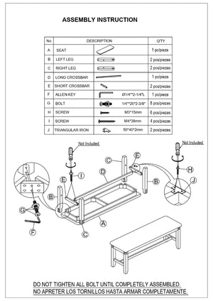 English Elm 1pc Driftwood Finish Upholstered Dining Bench 50" Gray-White Fabric Cushion Tapered Legs Contemporary Transitional Style B011P184617