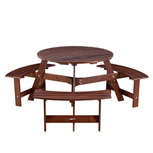 English Elm Outdoor Round Picnic Table For 6 - Stylish, Weatherproof With Umbrella Hole, Ideal For Gardens & Patios W2275P149763-GIGA