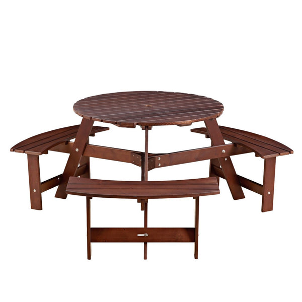 English Elm Outdoor Round Picnic Table For 6 - Stylish, Weatherproof With Umbrella Hole, Ideal For Gardens & Patios W2275P149763-GIGA