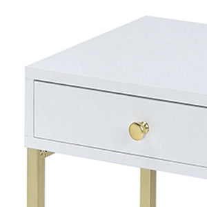 English Elm White White and Brass 1-Drawer Side Table with Smooth-Glide Drawer, Rectangular Sleek Accent Nightstand (24") B062P181358