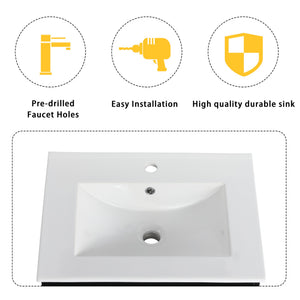 English Elm 24'' Floating Wall-Mounted Bathroom Vanity With Soft-Close Doors & Ceramic Sink For Modern Spaces W999S00176