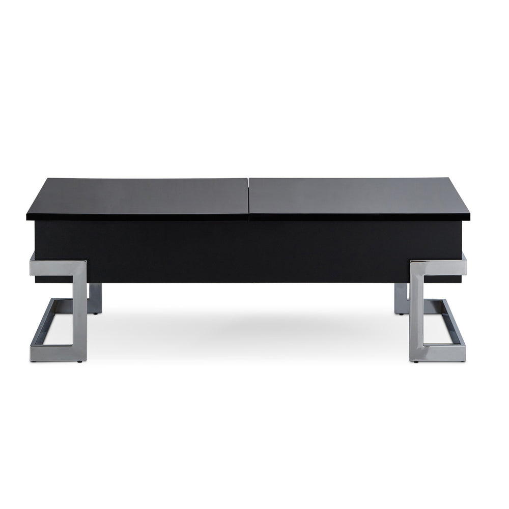 English Elm Black Black High Gloss and Chrome Coffee Table with Lift Top, Dual Storage, Half-Lift/Glide Design, Sleek Legs B062P181356
