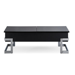 English Elm Black Black High Gloss and Chrome Coffee Table with Lift Top, Dual Storage, Half-Lift/Glide Design, Sleek Legs B062P181356