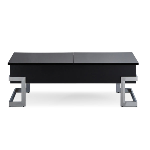 English Elm Black Black High Gloss and Chrome Coffee Table with Lift Top, Dual Storage, Half-Lift/Glide Design, Sleek Legs B062P181356