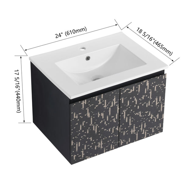 English Elm 24'' Floating Wall-Mounted Bathroom Vanity With Ceramic Sink, Soft-Close Doors & Modern Design P1 W999S00172-GIGA