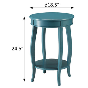 English Elm Teal Wooden Round Side Table with Bottom Shelf and Cabriole Legs — Stylish Storage Accent B062P181367
